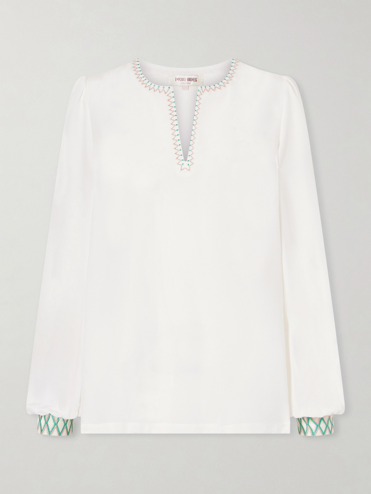 Emporio Sirenuse Vera Embroidered Silk-crepe Blouse In White