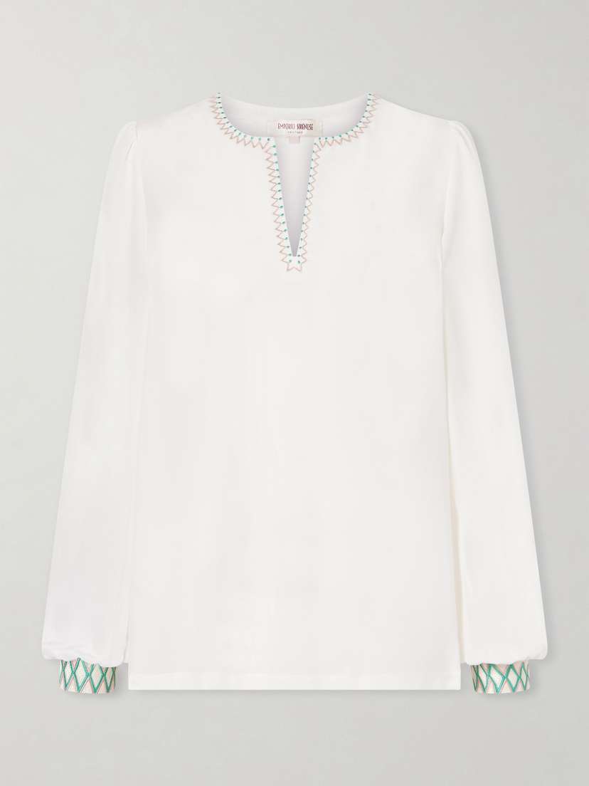 Emporio Sirenuse Vera Embroidered Silk-crepe Blouse | Thumbnail 6 Emporio Sirenuse Vera Embroidered Silk-crepe Blouse | Thumbnail 6