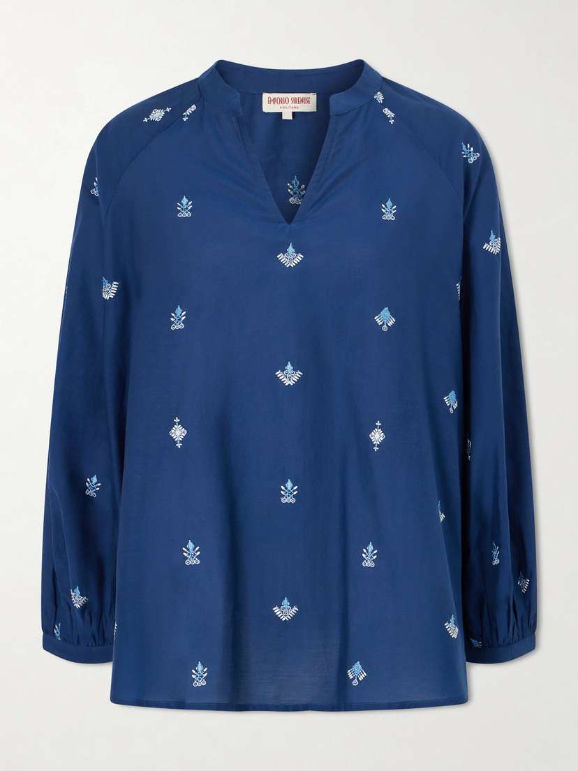 Emporio Sirenuse Ilizia Embroidered Cotton And Silk-blend Blouse