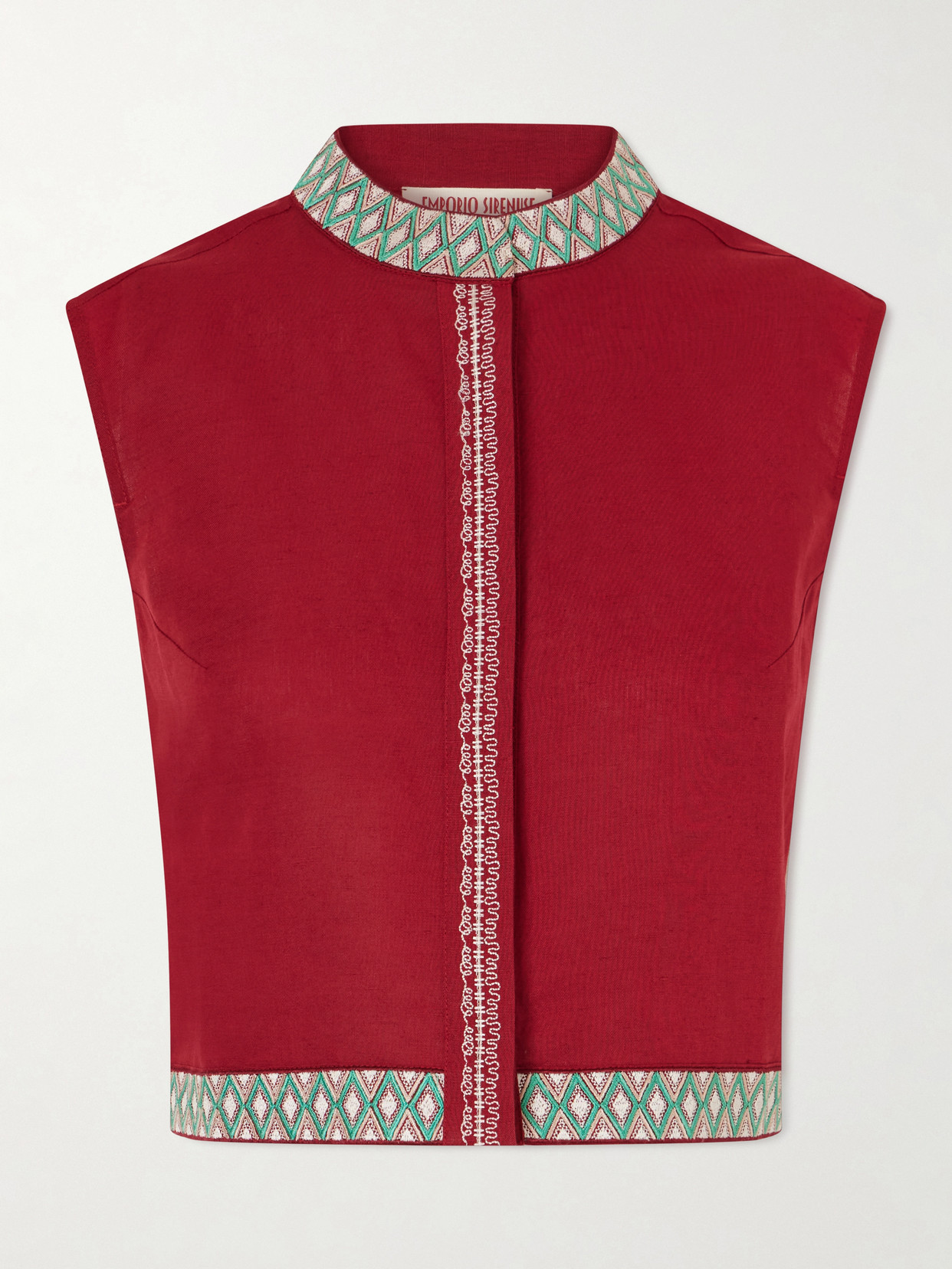 Emporio Sirenuse Embroidered Linen And Cotton-blend Blouse In Red