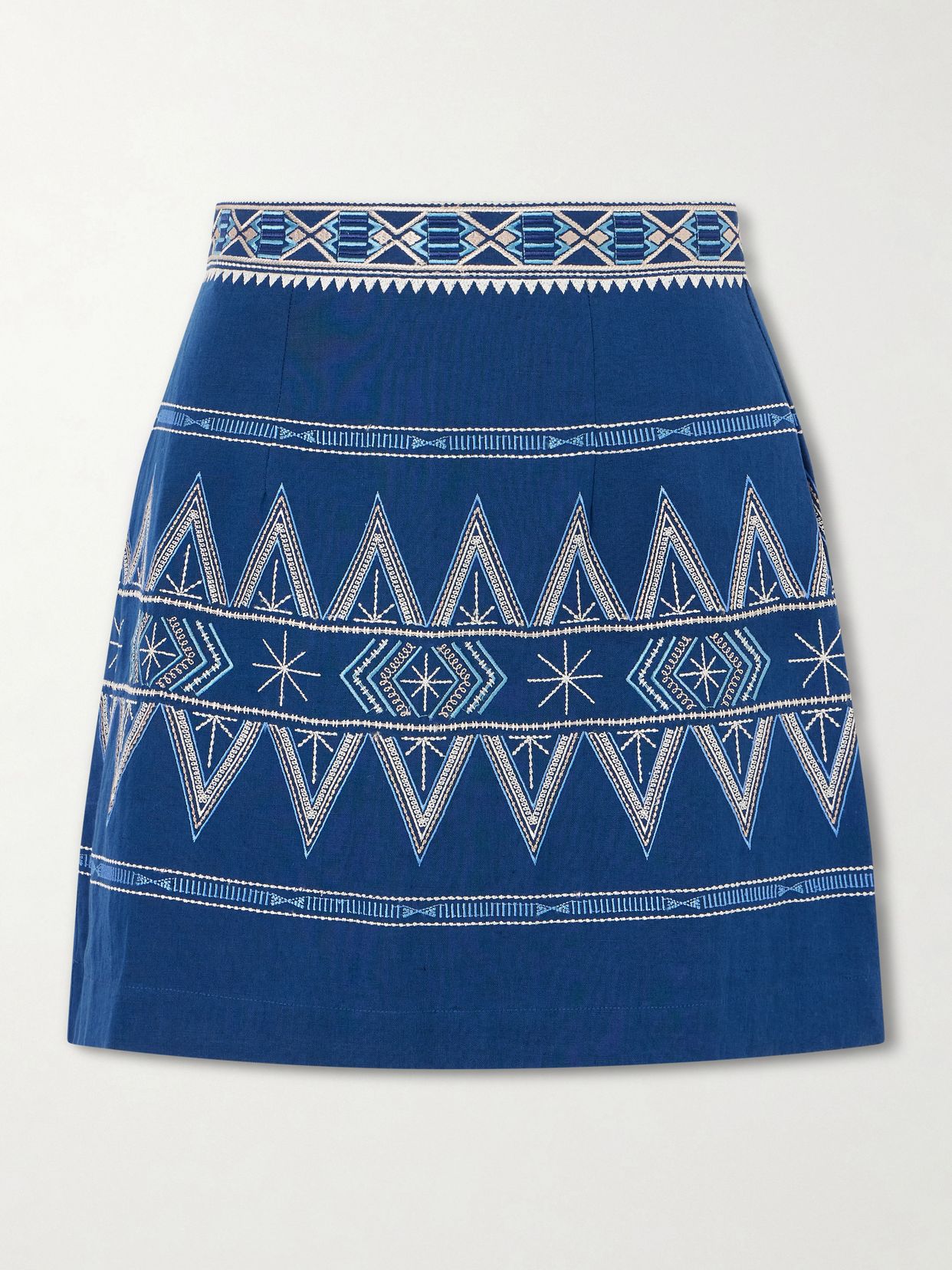Emporio Sirenuse Giuliana embroidered cotton and linen-blend mini skirt