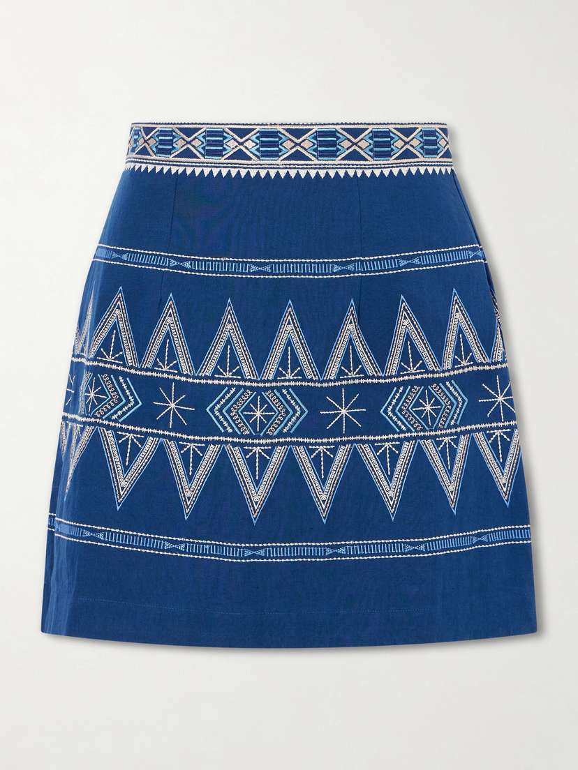Emporio Sirenuse Giuliana Embroidered Cotton And Linen-blend Mini Skirt