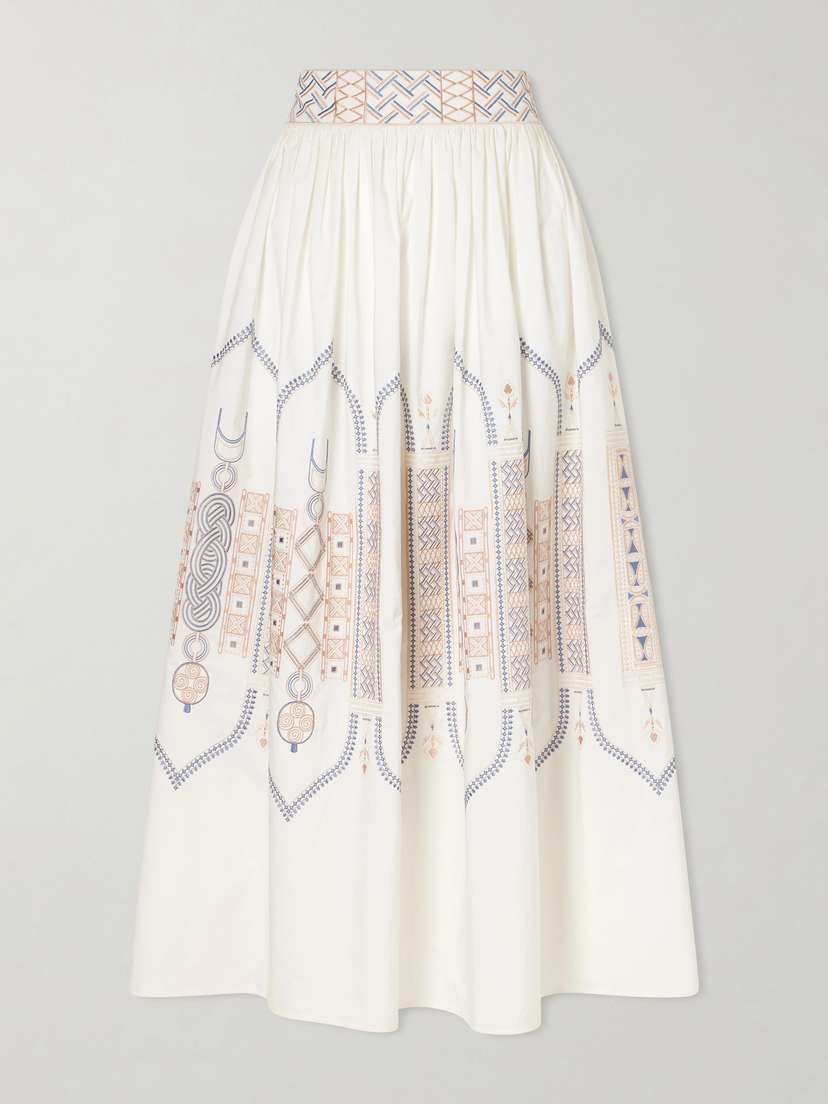 Emporio Sirenuse Ombretta Embroidered Cotton-blend Poplin Midi Skirt