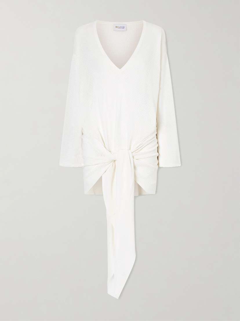 The Attico Knotted Perforated Jersey Mini Dress
