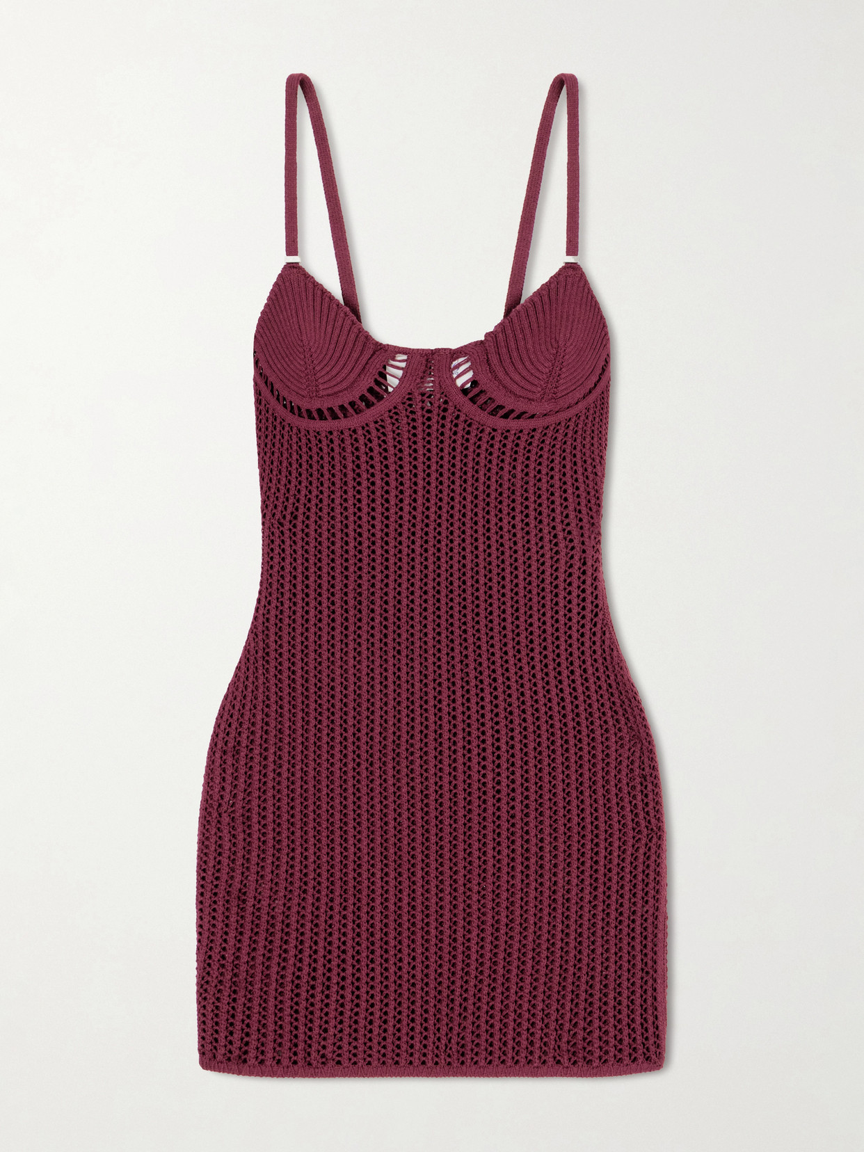 Attico Crochet Cotton-blend Mini Dress In Burgundy