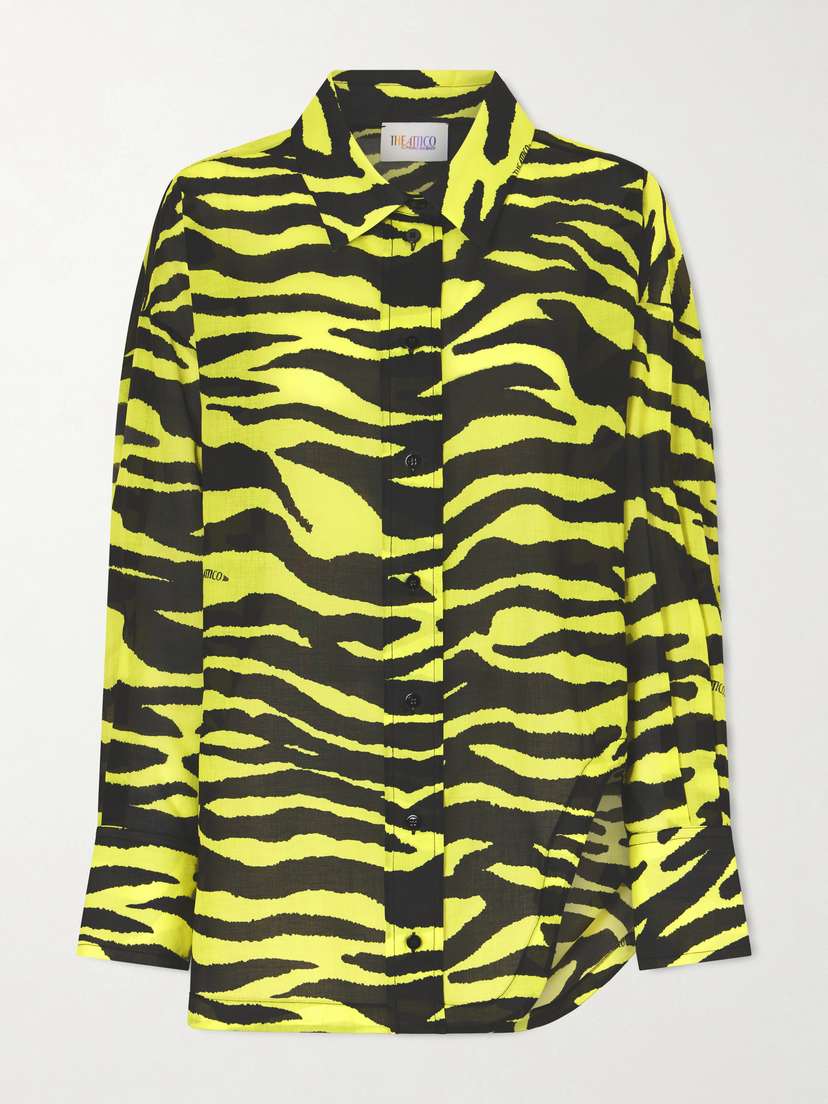 The Attico Asymmetric Animal-print Cotton Shirt