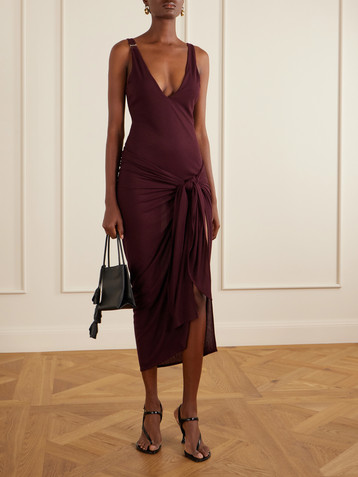 THE ATTICO Knotted ribbed Lyocell midi dress