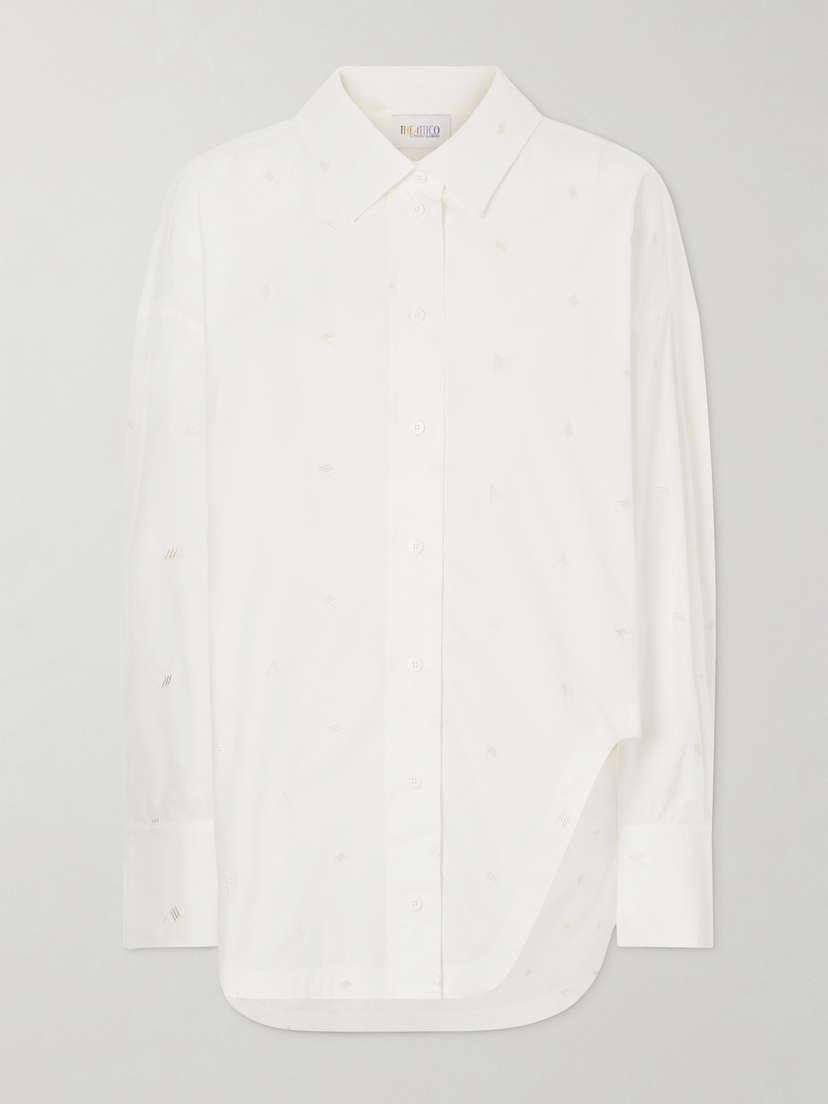 The Attico Asymmetric Embroidered Cotton-blend Shirt