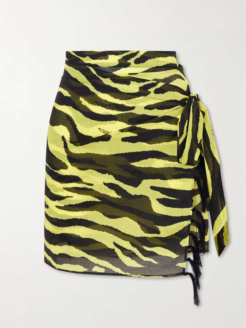 The Attico Tasseled Zebra-print Cotton-voile Pareo