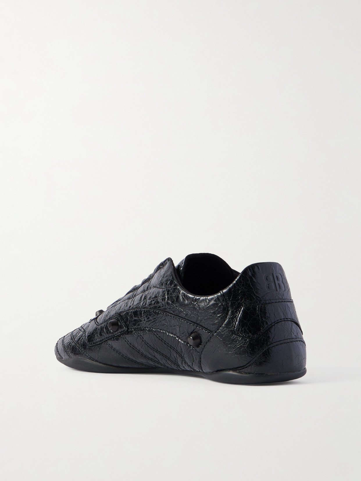 Balenciaga City Studded Crinkled-leather Sneakers In Black