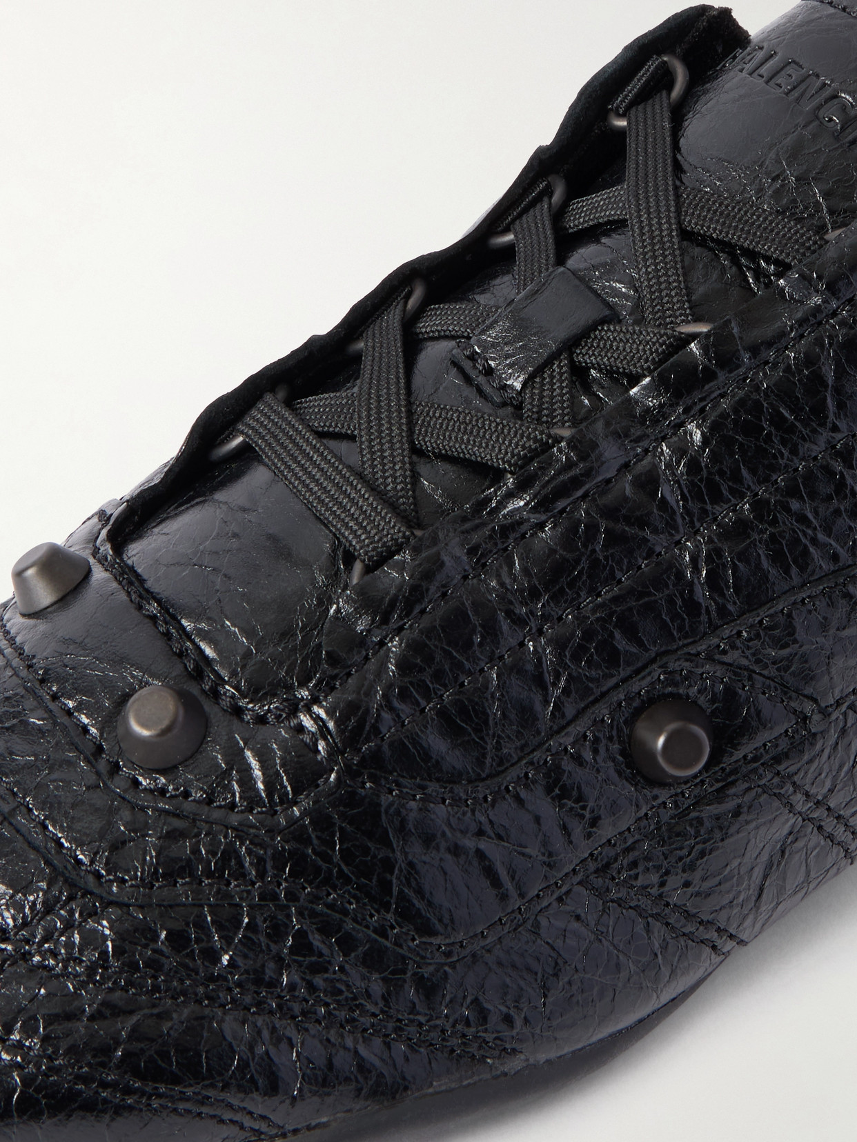 Balenciaga City Studded Crinkled-leather Sneakers In Black
