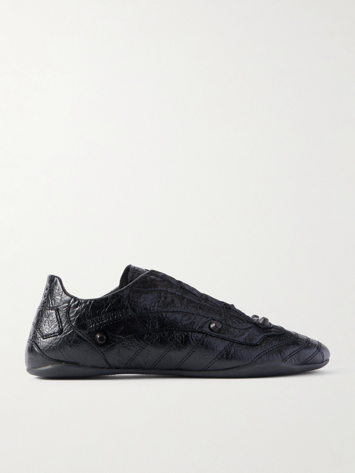 Balenciaga City Studded Crinkled-leather Sneakers In Black