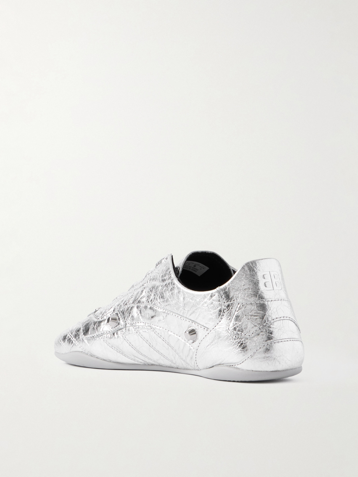 City Studded Metallic Crinkled-Leather Sneakers