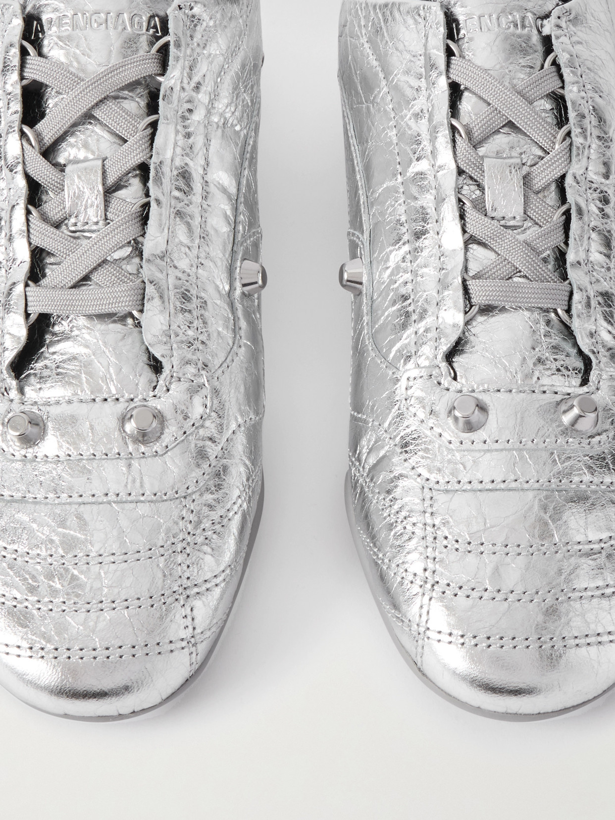 City Studded Metallic Crinkled-Leather Sneakers