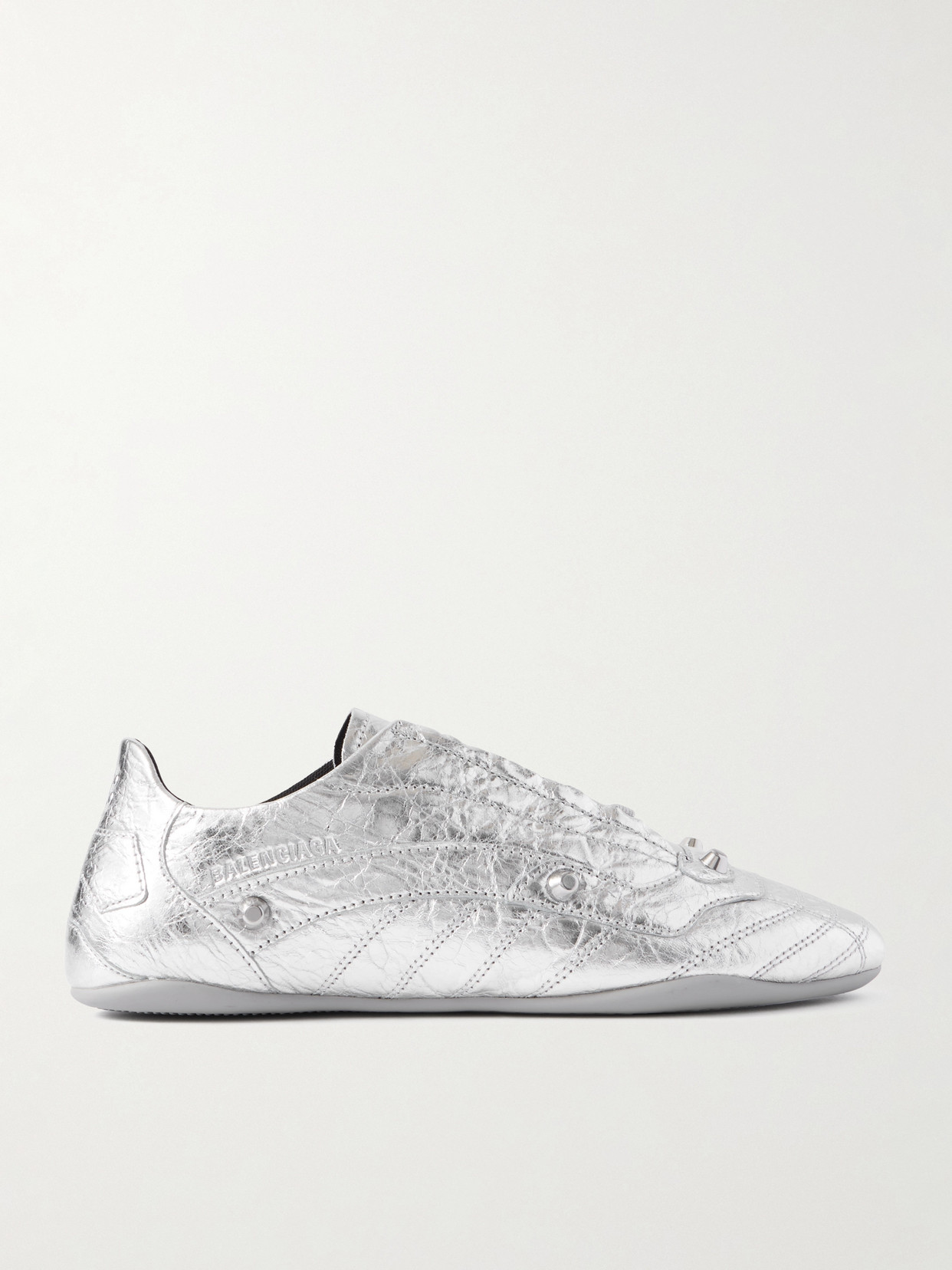 Balenciaga City Studded Metallic Crinkled-leather Sneakers In White
