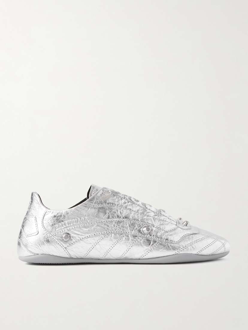 Balenciaga City Studded Metallic Crinkled-leather Sneakers