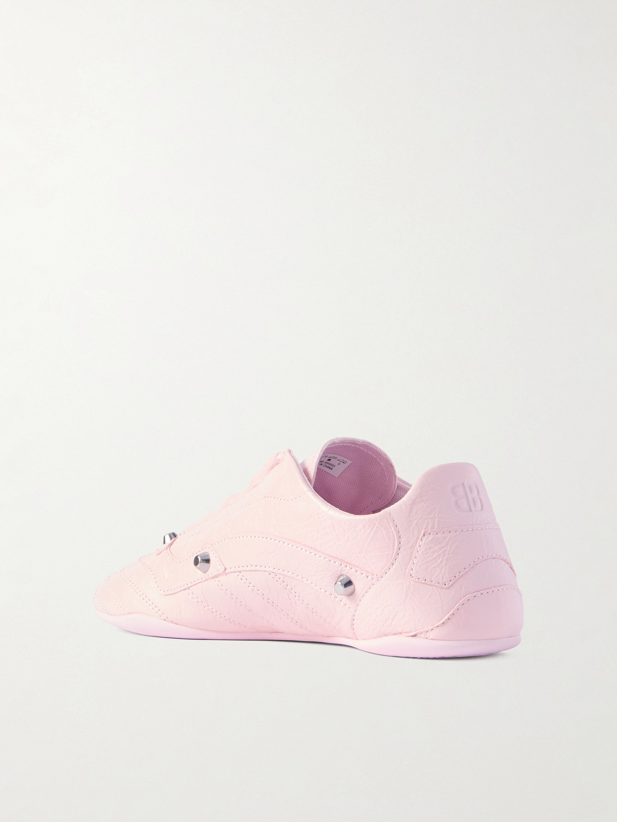 Balenciaga City Studded Crinkled-leather Sneakers In Pink