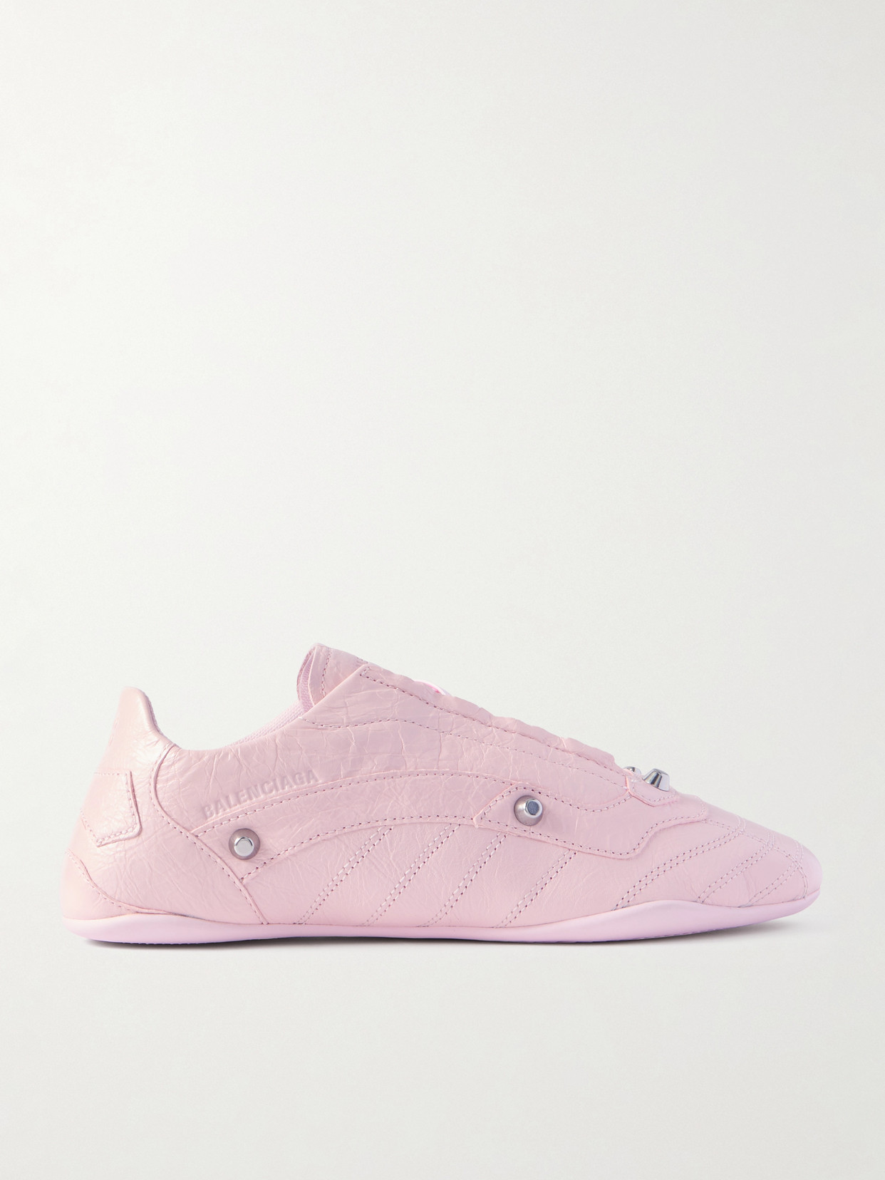 Balenciaga City Studded Crinkled-leather Sneakers In Pink