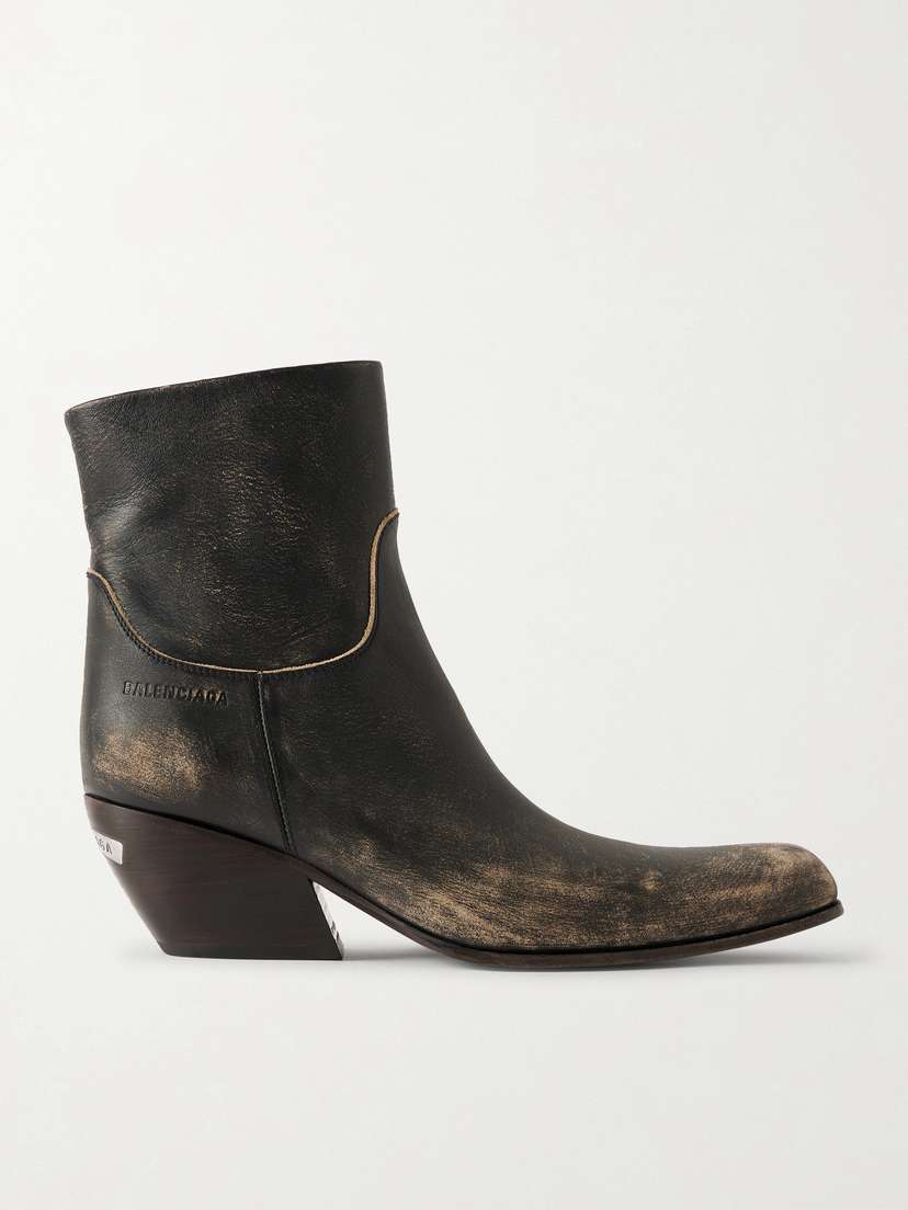 Balenciaga Memphis Distressed Leather Cowboy Boots
