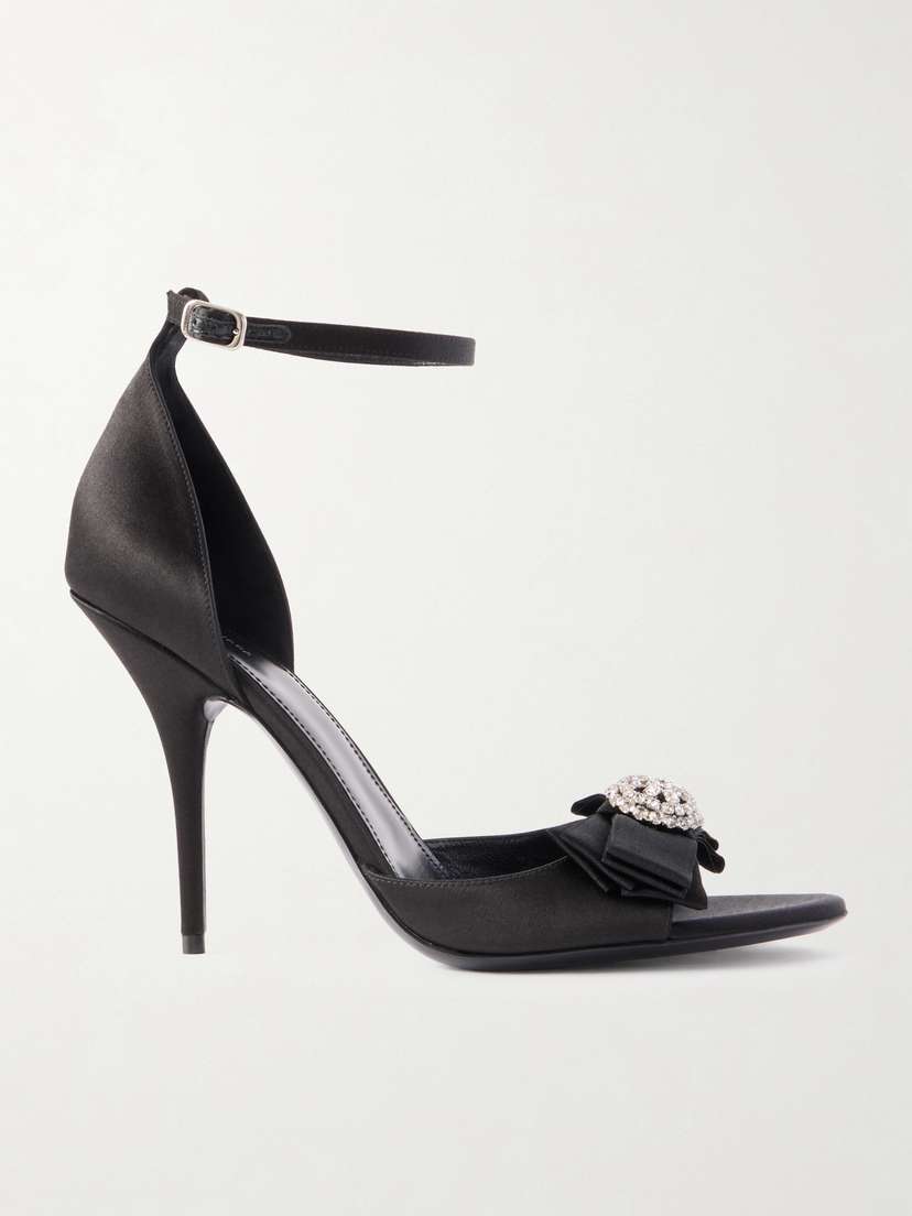 Balenciaga Avenue Palazzo Crystal-embellished Bow-detailed Satin Sandals