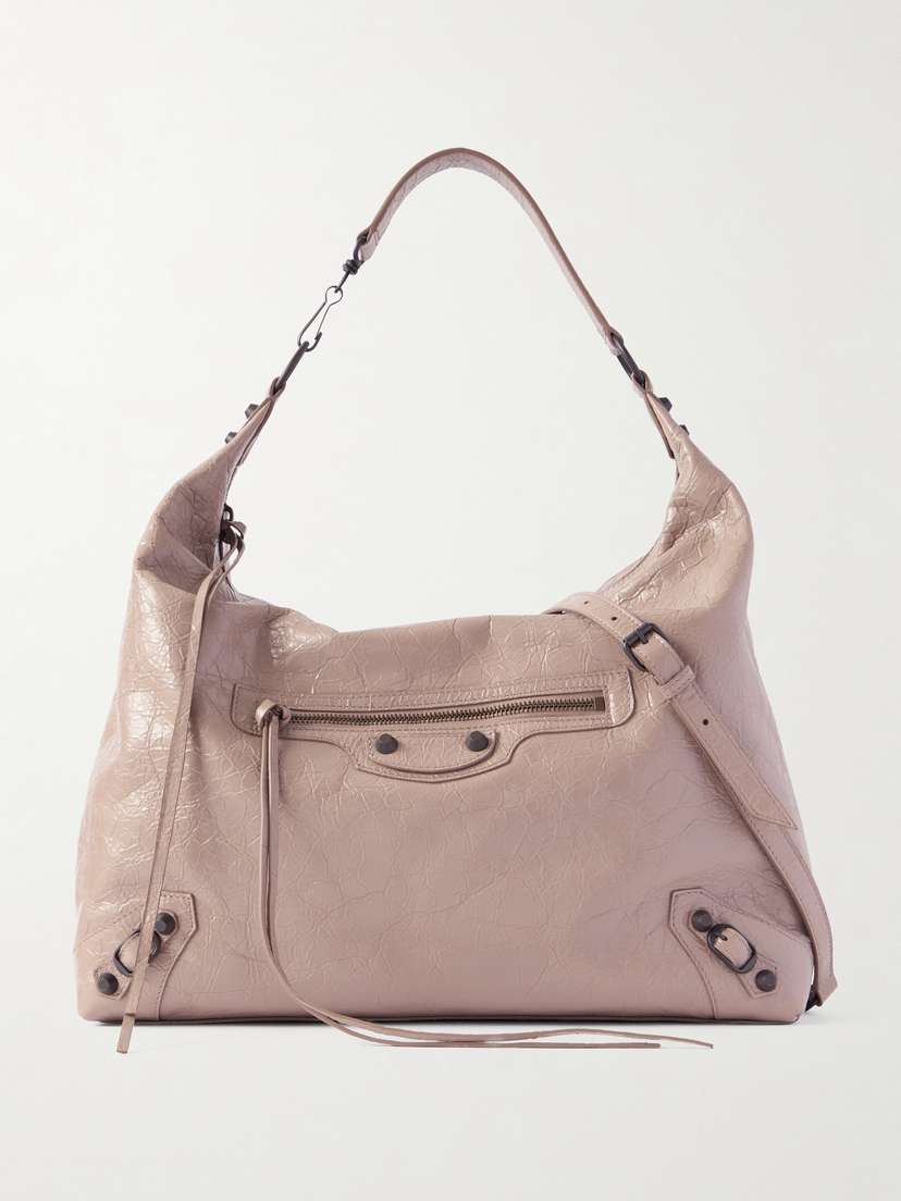 Balenciaga Le City Medium Embellished Crinkled-leather Shoulder Bag