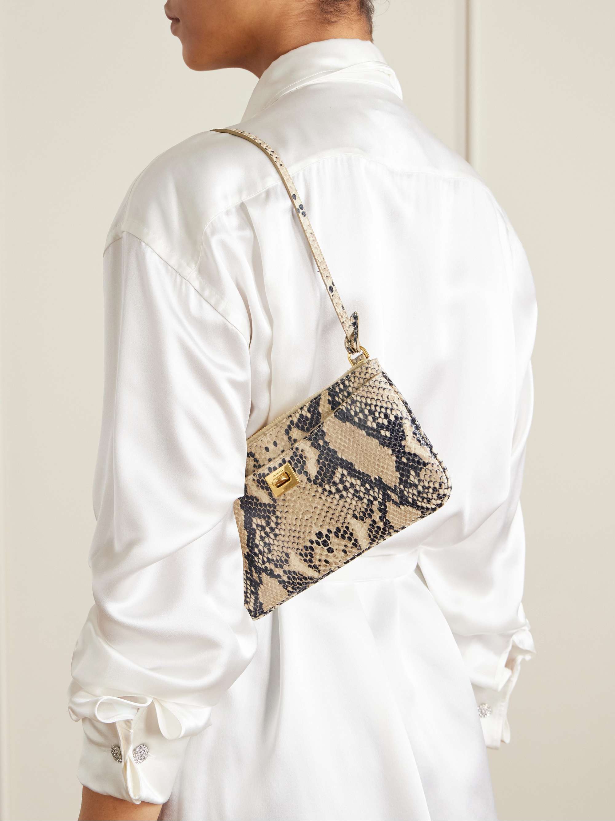BALENCIAGA Rodeo snake-effect leather shoulder bag | NET-A-PORTER