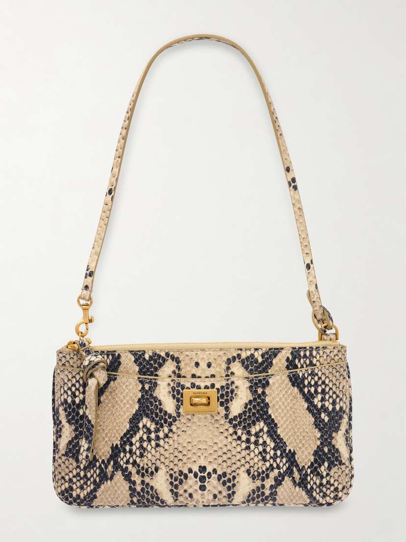 Balenciaga Rodeo Snake-effect Leather Shoulder Bag