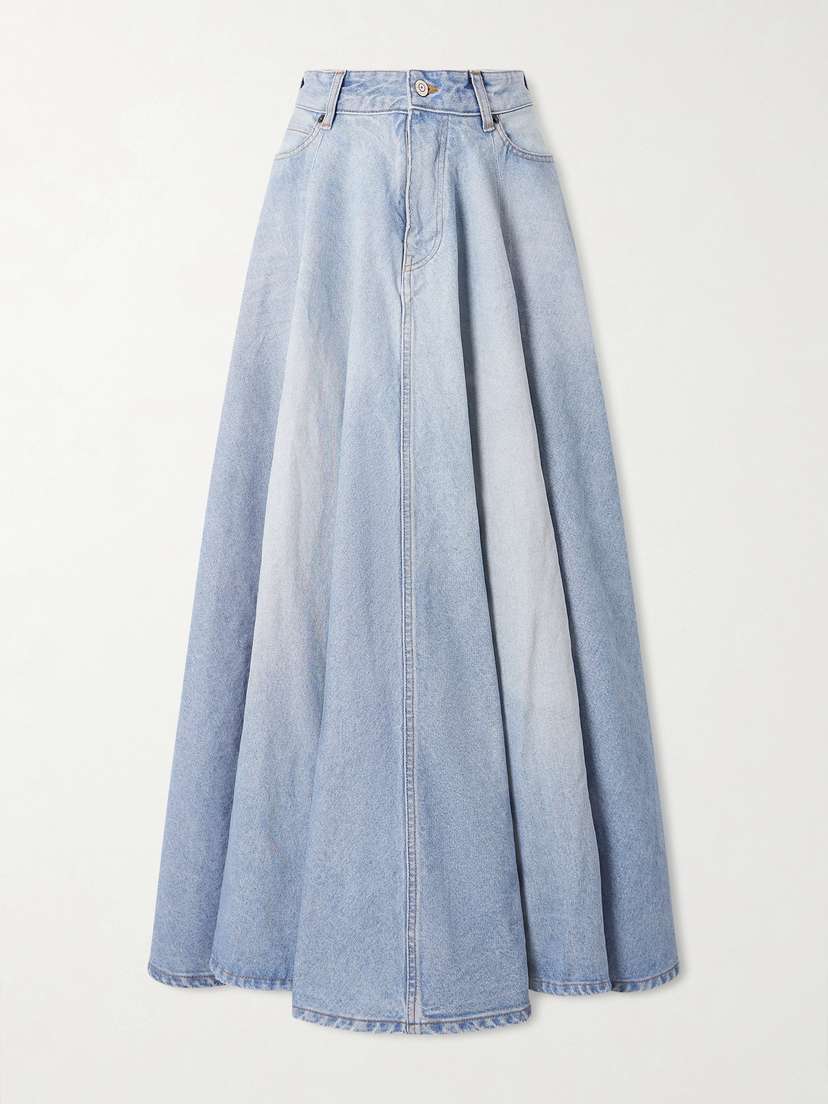 Balenciaga Godet Paneled Denim Maxi Skirt