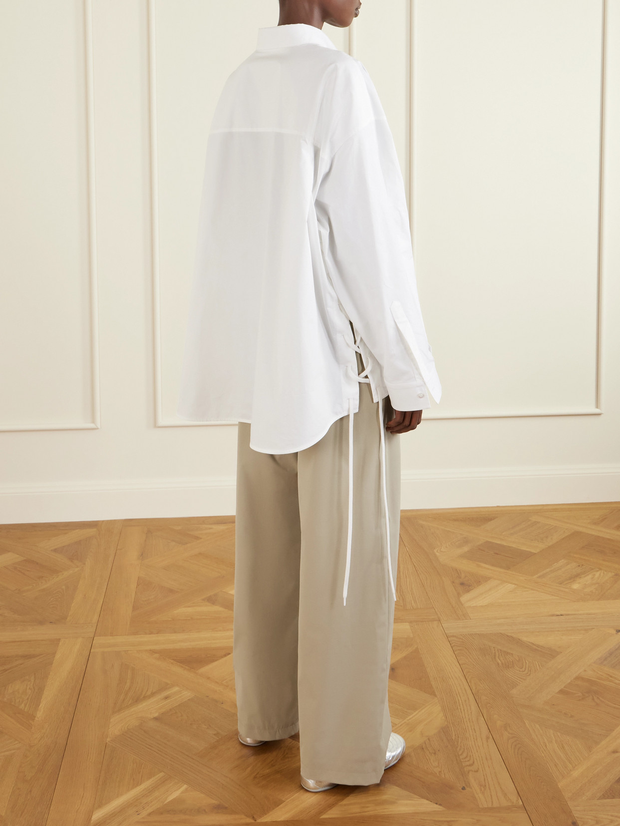 Balenciaga Lace-up Cotton-poplin Shirt In White