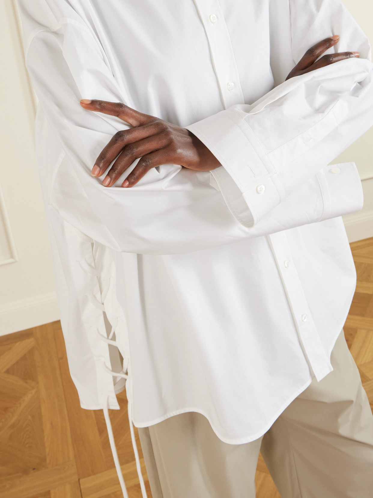 Balenciaga Lace-up Cotton-poplin Shirt In White