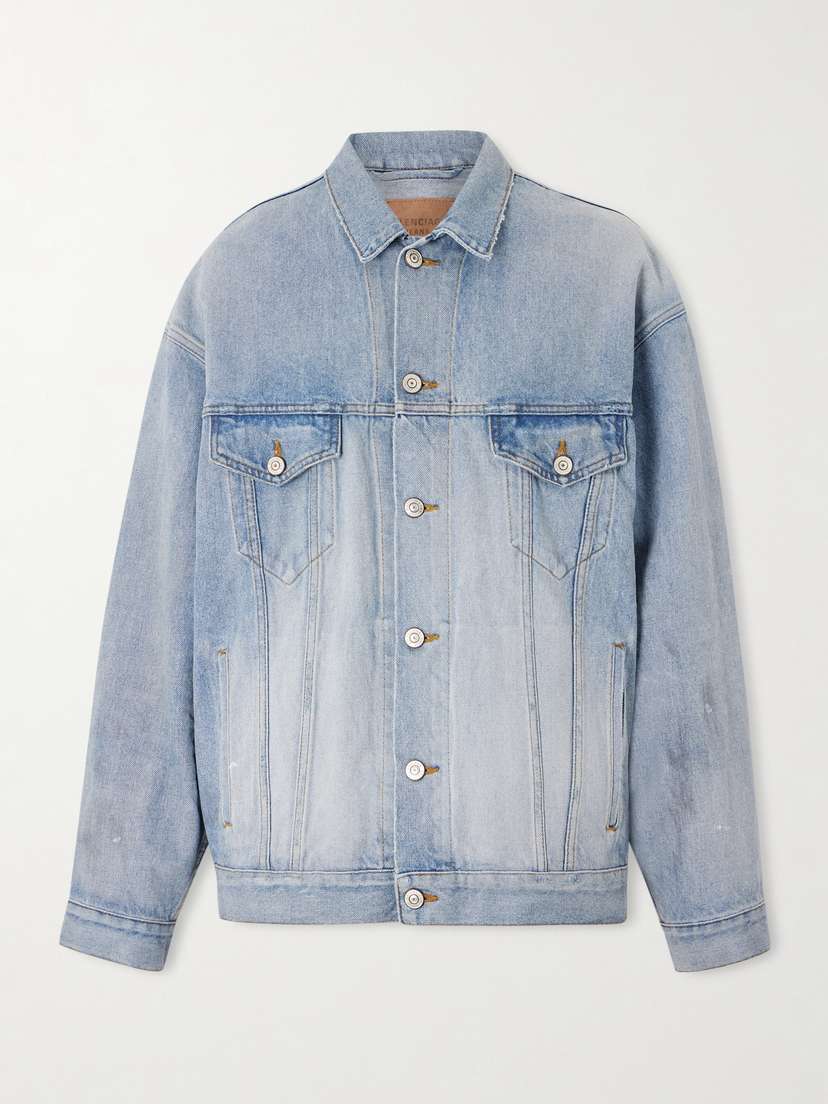 Balenciaga Oversized Distressed Printed Denim Jacket