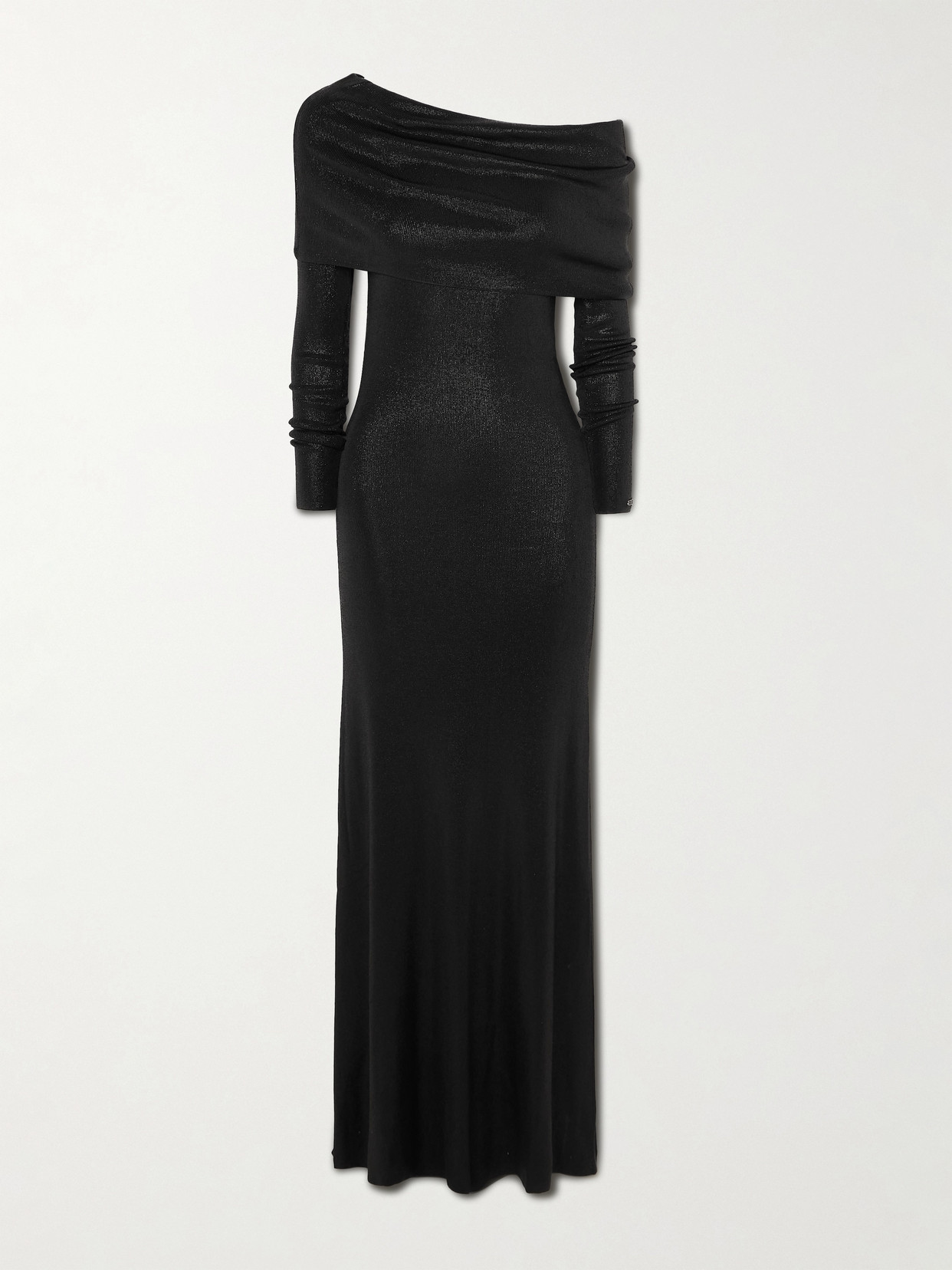 Balenciaga Draped Metallic Stretch-knit Maxi Dress In Black