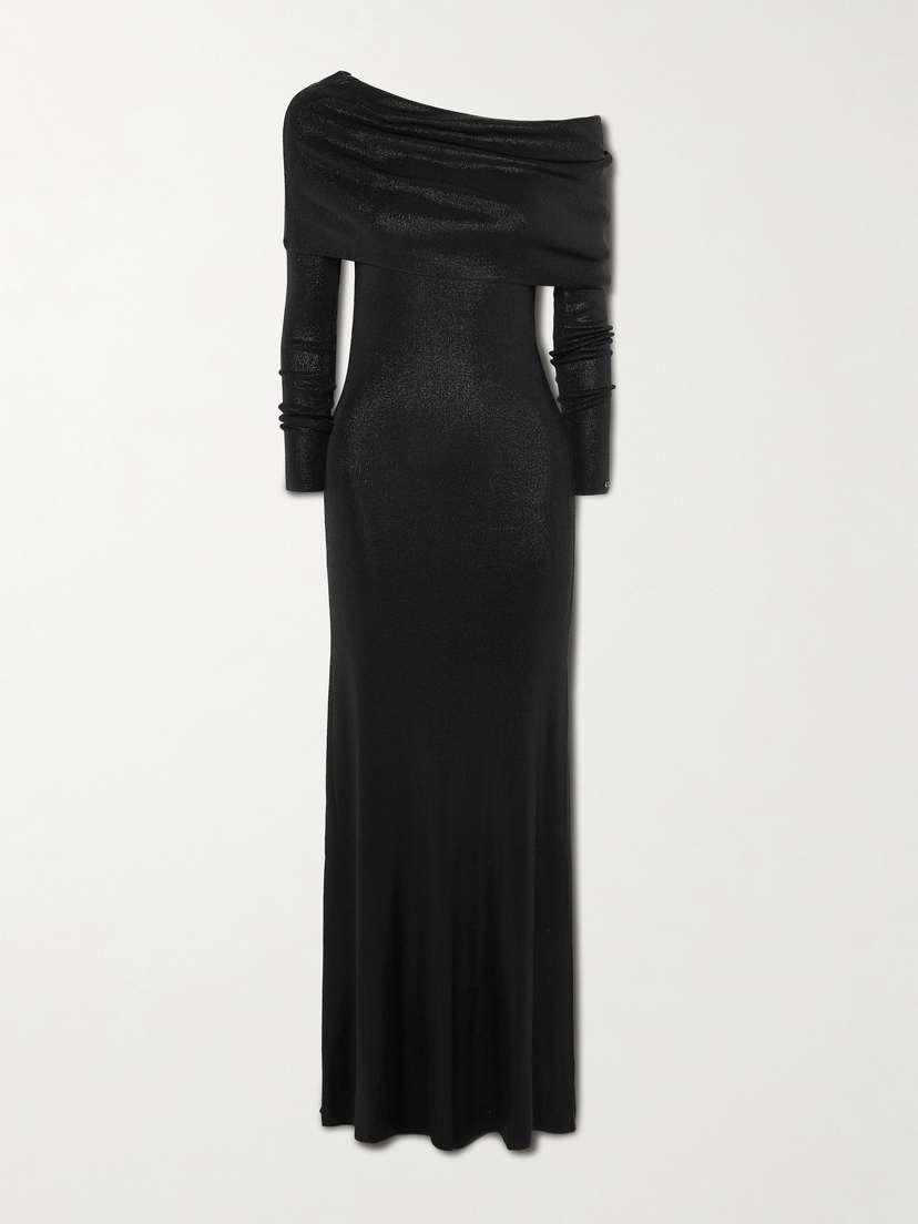 Balenciaga Draped Metallic Stretch-knit Maxi Dress