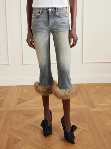 Balenciaga Cropped plush-trimmed low-rise flared jeans