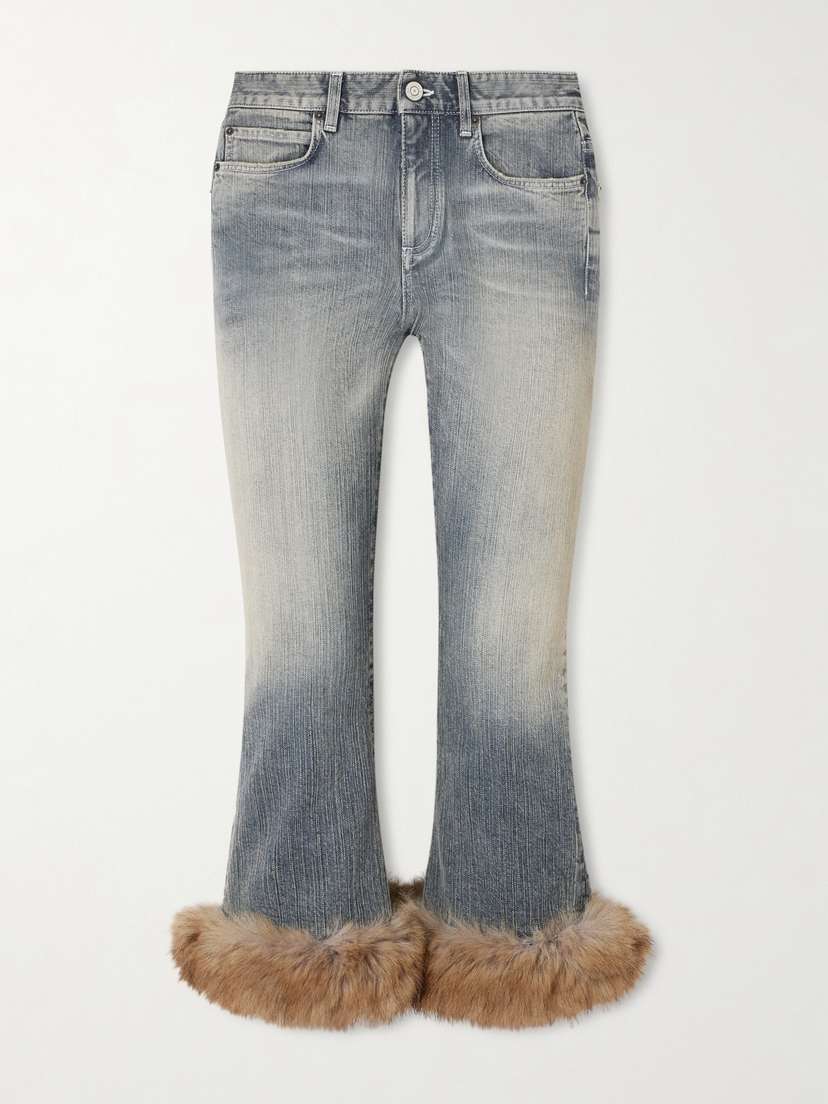Balenciaga Cropped Plush-trimmed Low-rise Flared Jeans