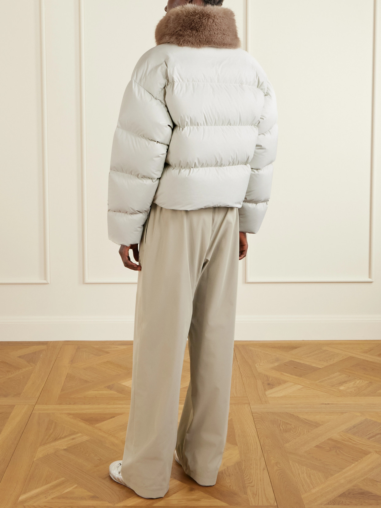 Plush-Trimmed Padded Quilted Shell Down Jacket