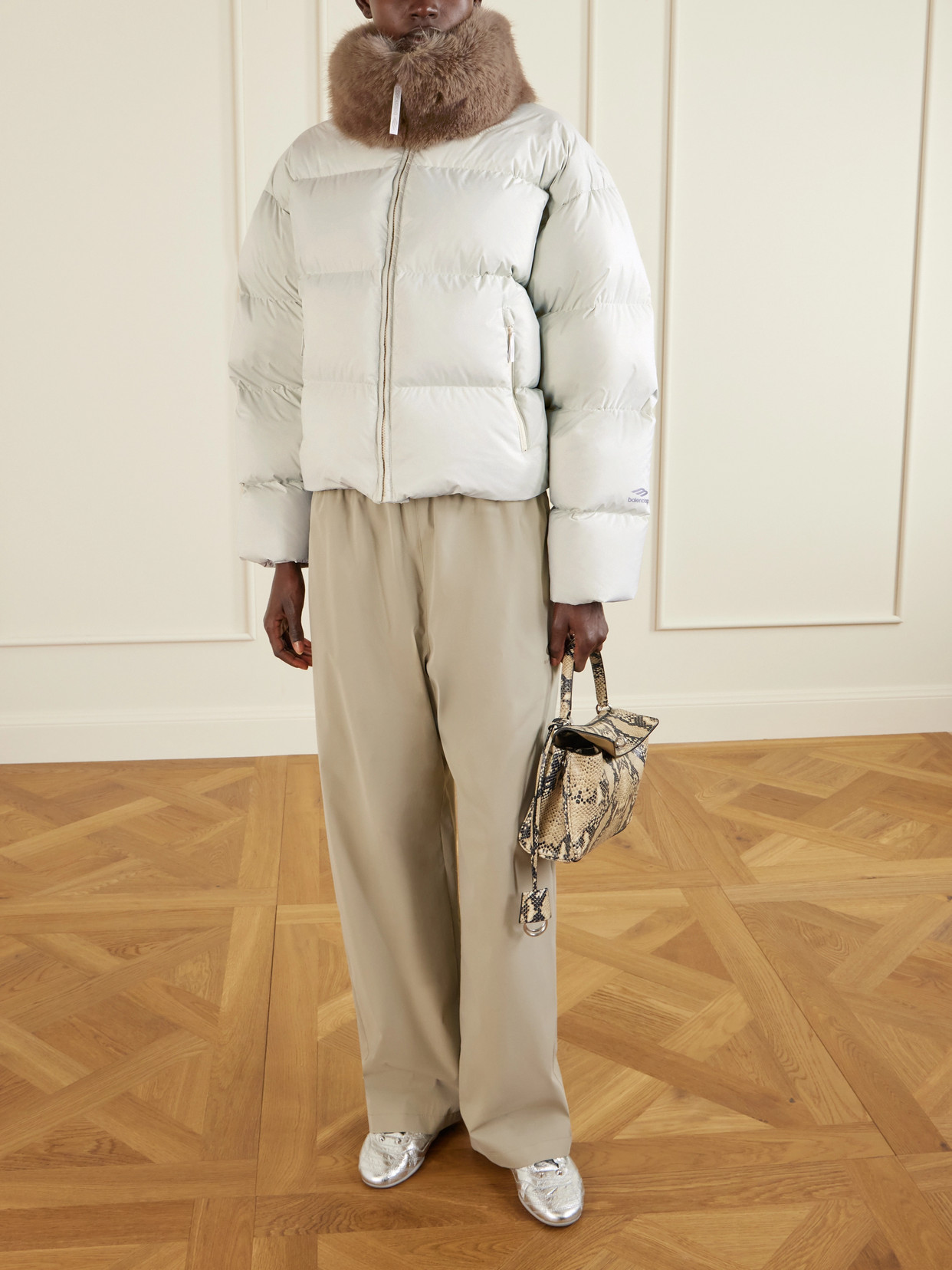 Plush-Trimmed Padded Quilted Shell Down Jacket