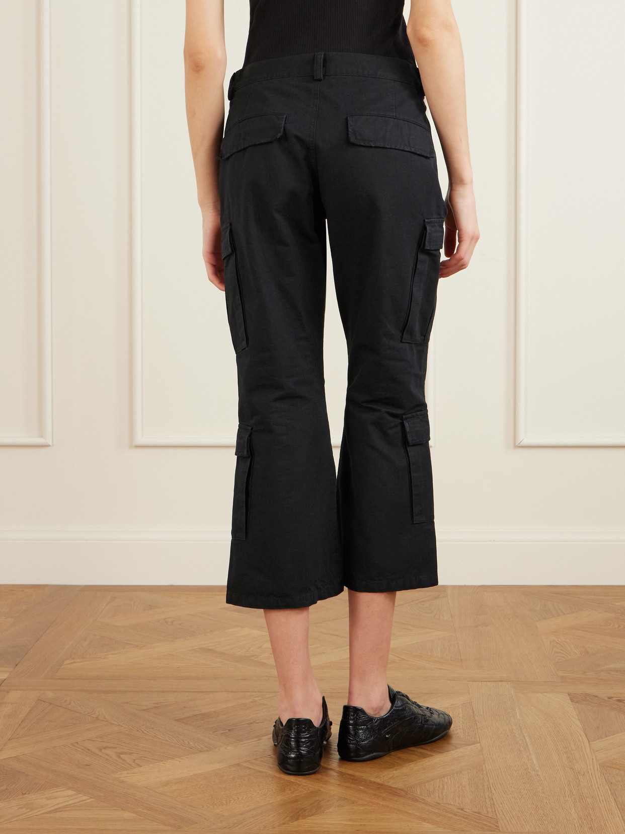 Balenciaga Cropped Paneled Cotton-ripstop Flared Cargo Pants In Black