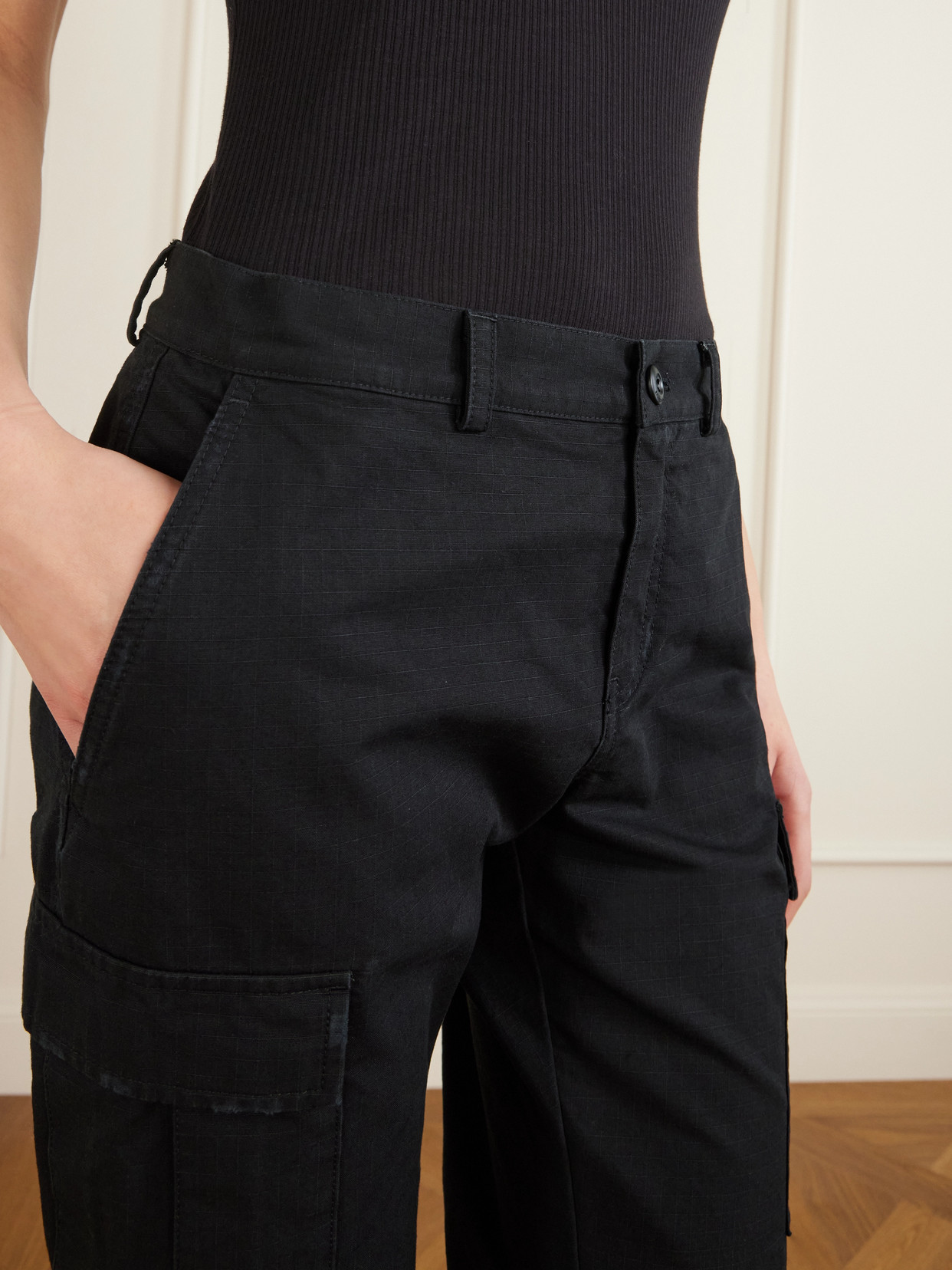 Balenciaga Cropped Paneled Cotton-ripstop Flared Cargo Pants In Black