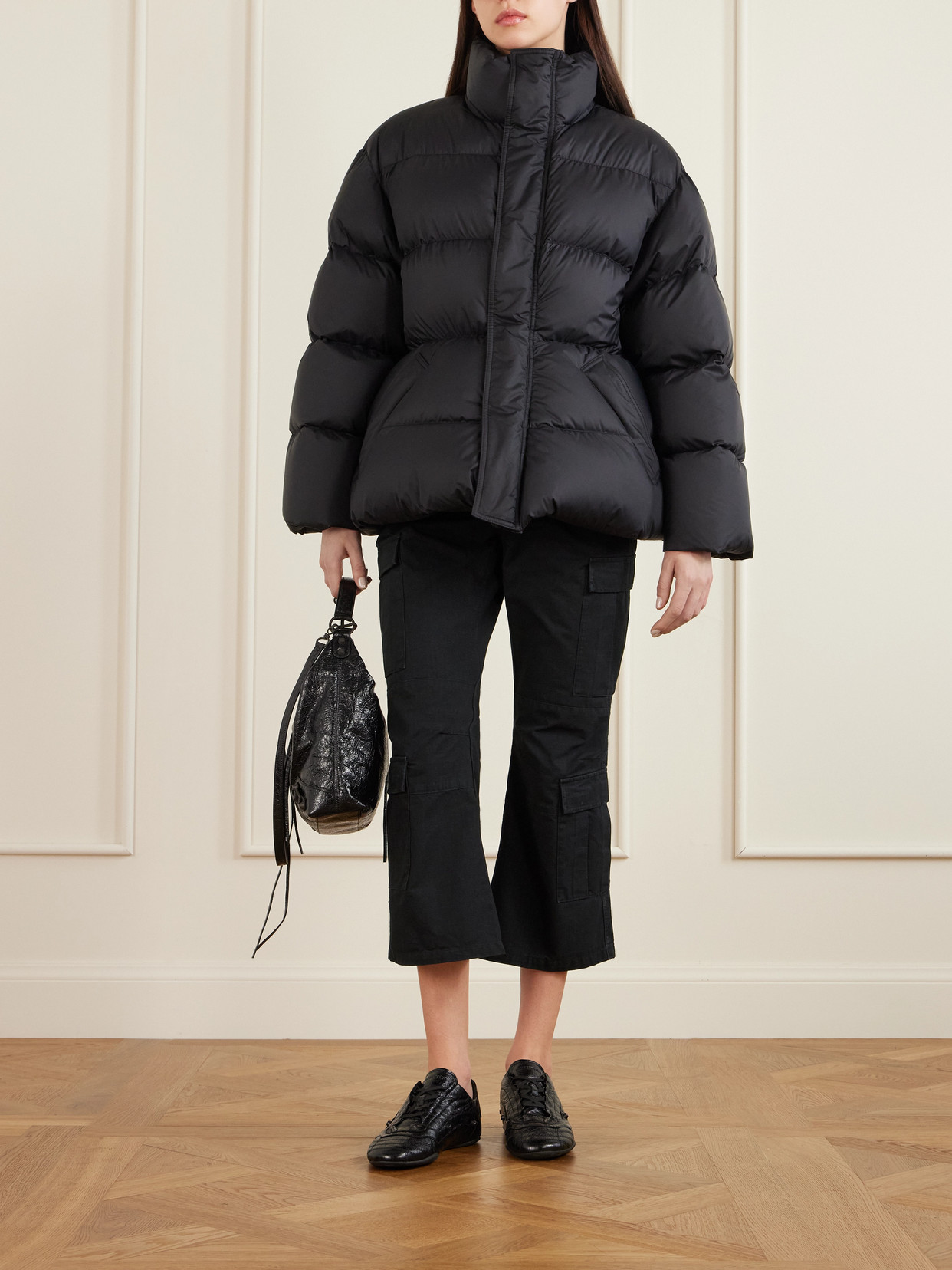 Balenciaga Cropped Paneled Cotton-ripstop Flared Cargo Pants In Black