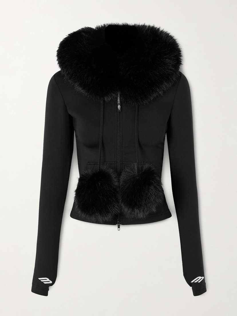 Balenciaga Embroidered Plush-trimmed Jersey Hoodie