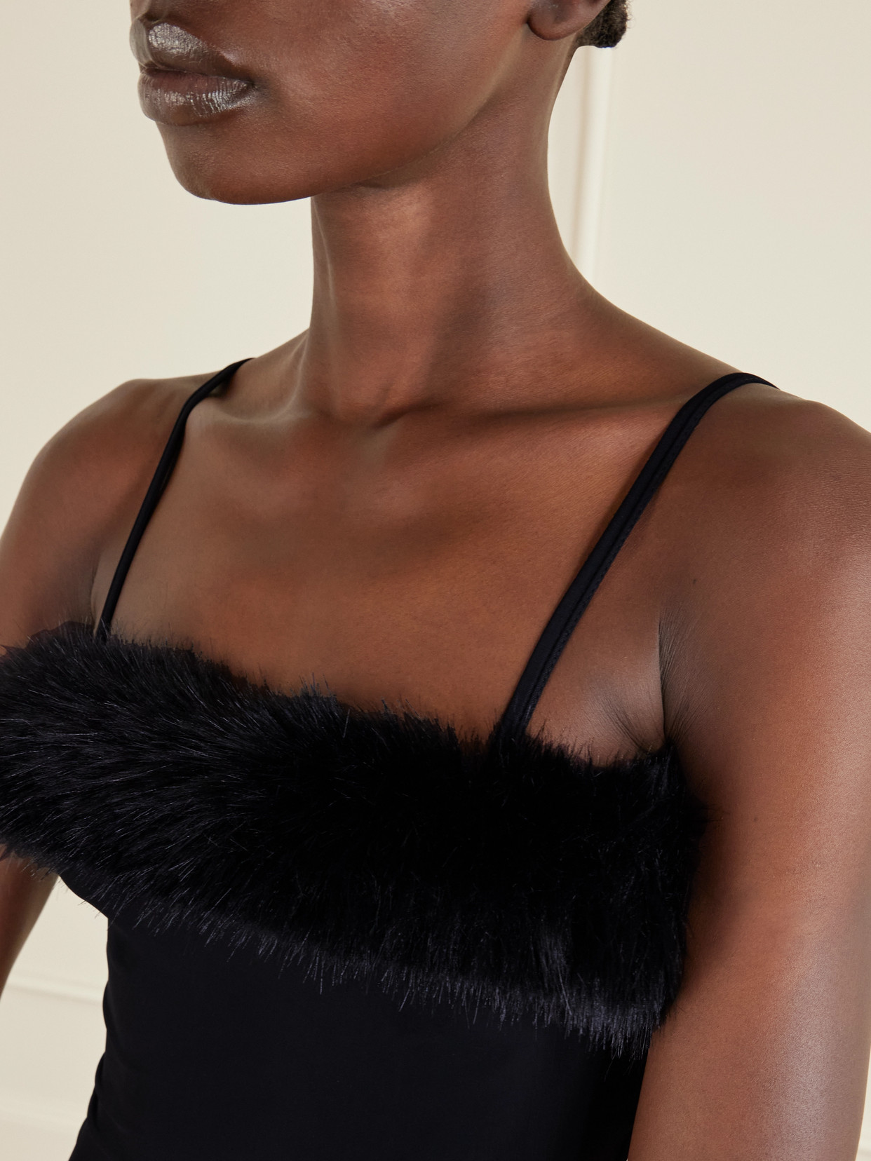 Balenciaga Plush-trimmed Stretch-jersey Camisole In Black