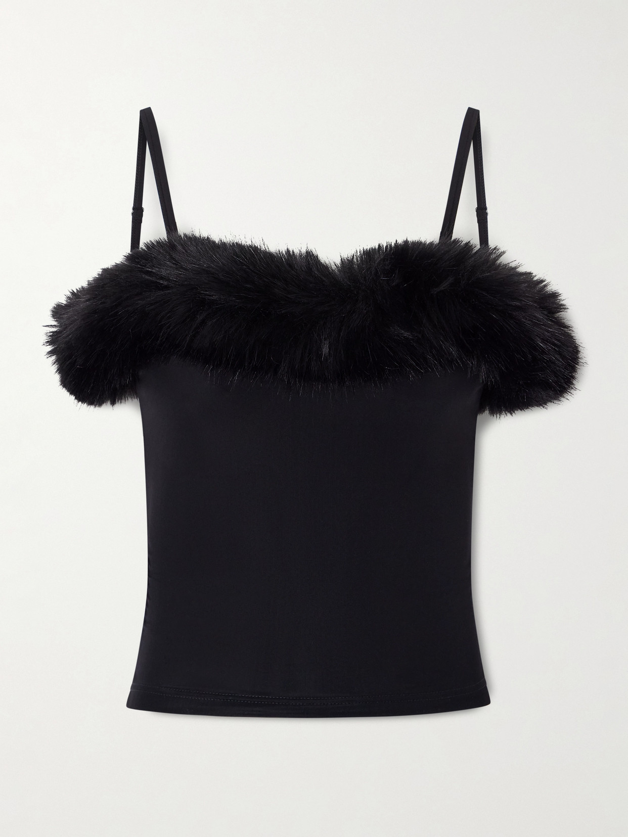 Balenciaga Plush-trimmed Stretch-jersey Camisole In Black