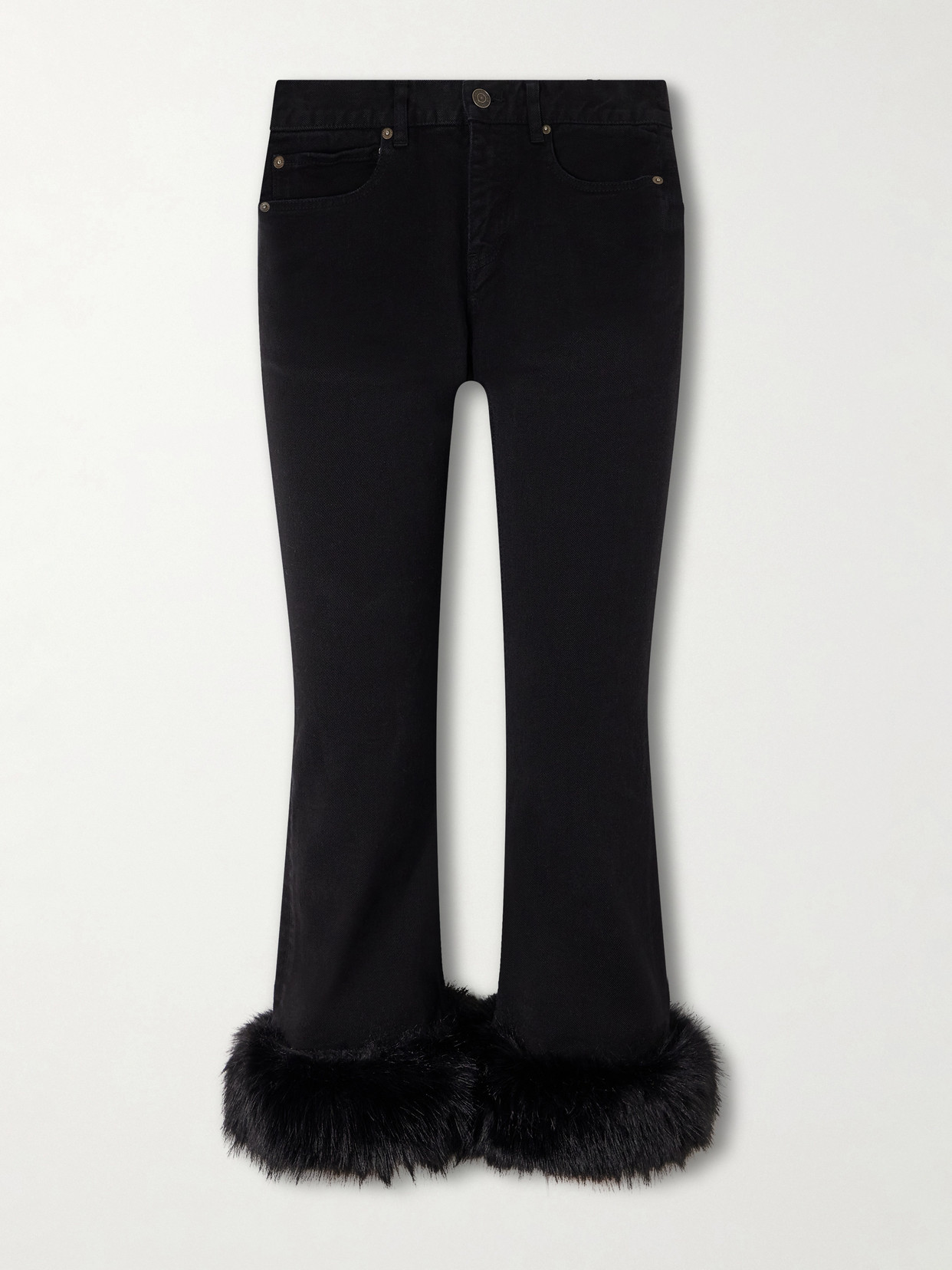Balenciaga Plush-trimmed Cropped Mid-rise Flared Jeans In Brown