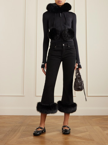 Balenciaga Plush-trimmed cropped mid-rise flared jeans