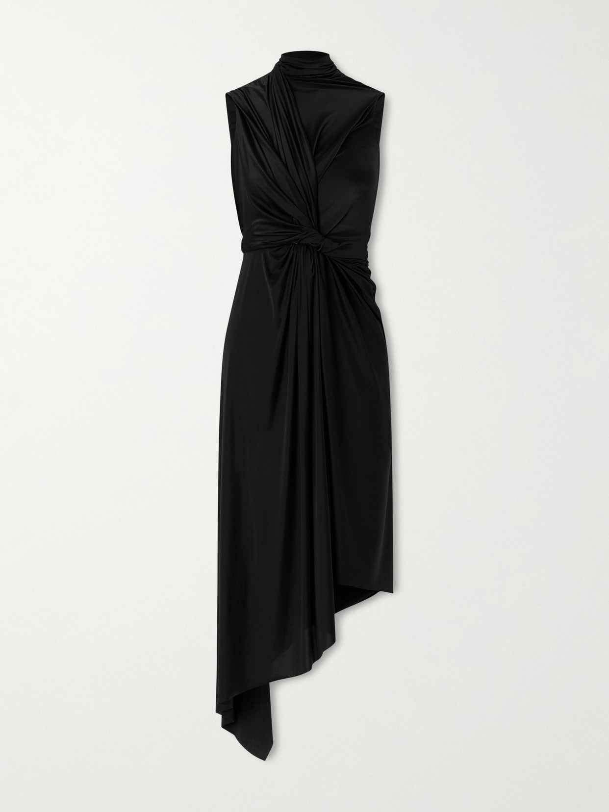 Balenciaga Asymmetric Draped Knotted Satin-jersey Dress In Black