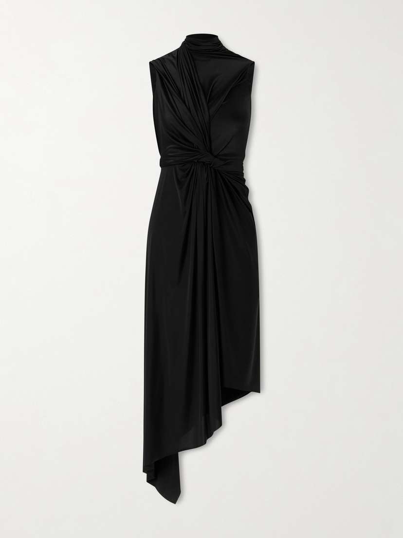 Balenciaga Asymmetric Draped Knotted Satin-jersey Dress