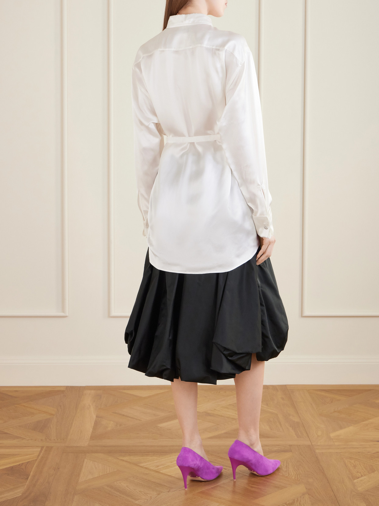 Tie-Detailed Crystal-Embellished Silk-Blend Blouse