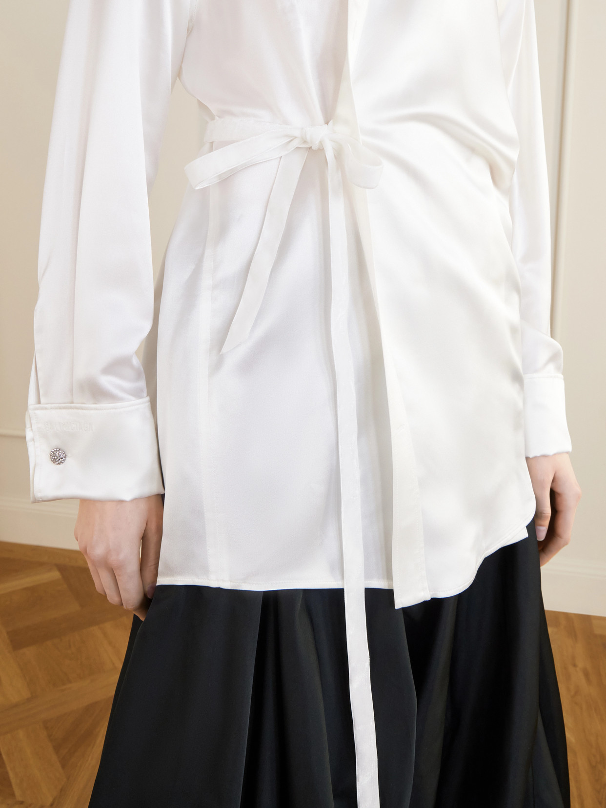 Tie-Detailed Crystal-Embellished Silk-Blend Blouse