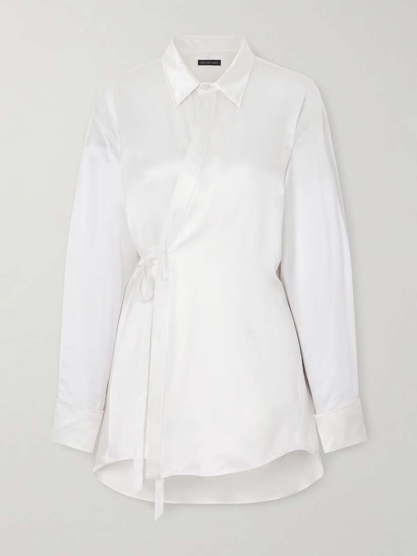 Balenciaga Tie-detailed Crystal-embellished Silk-blend Satin Blouse